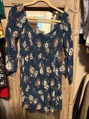 Women’s Teal Floral Scoop-Neck Dress